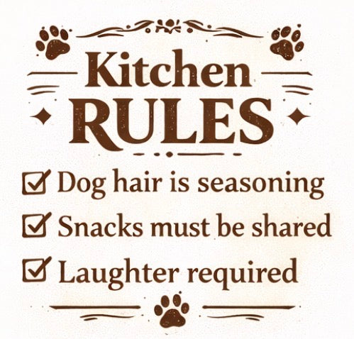 Engraved Bamboo Chopping Board – Kitchen Rules, Dog Hair Seasoning Sign - Funny boards