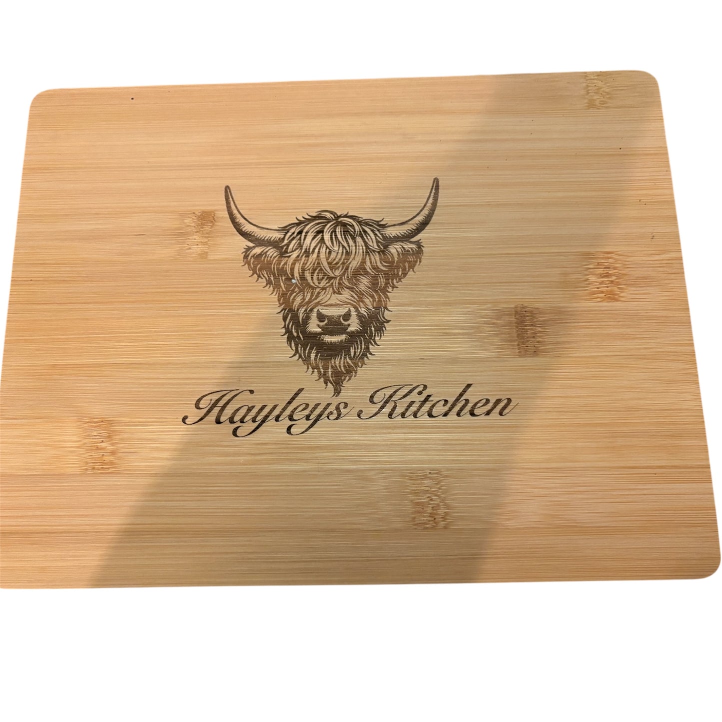 Personalised Highland Cow Bamboo Chopping Board | Custom Name Kitchen Gift