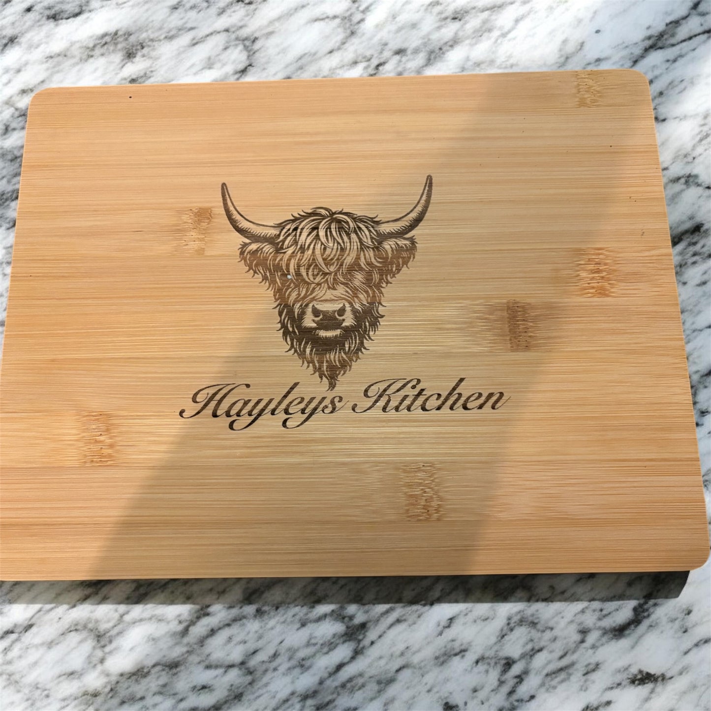 Personalised Highland Cow Bamboo Chopping Board | Custom Name Kitchen Gift